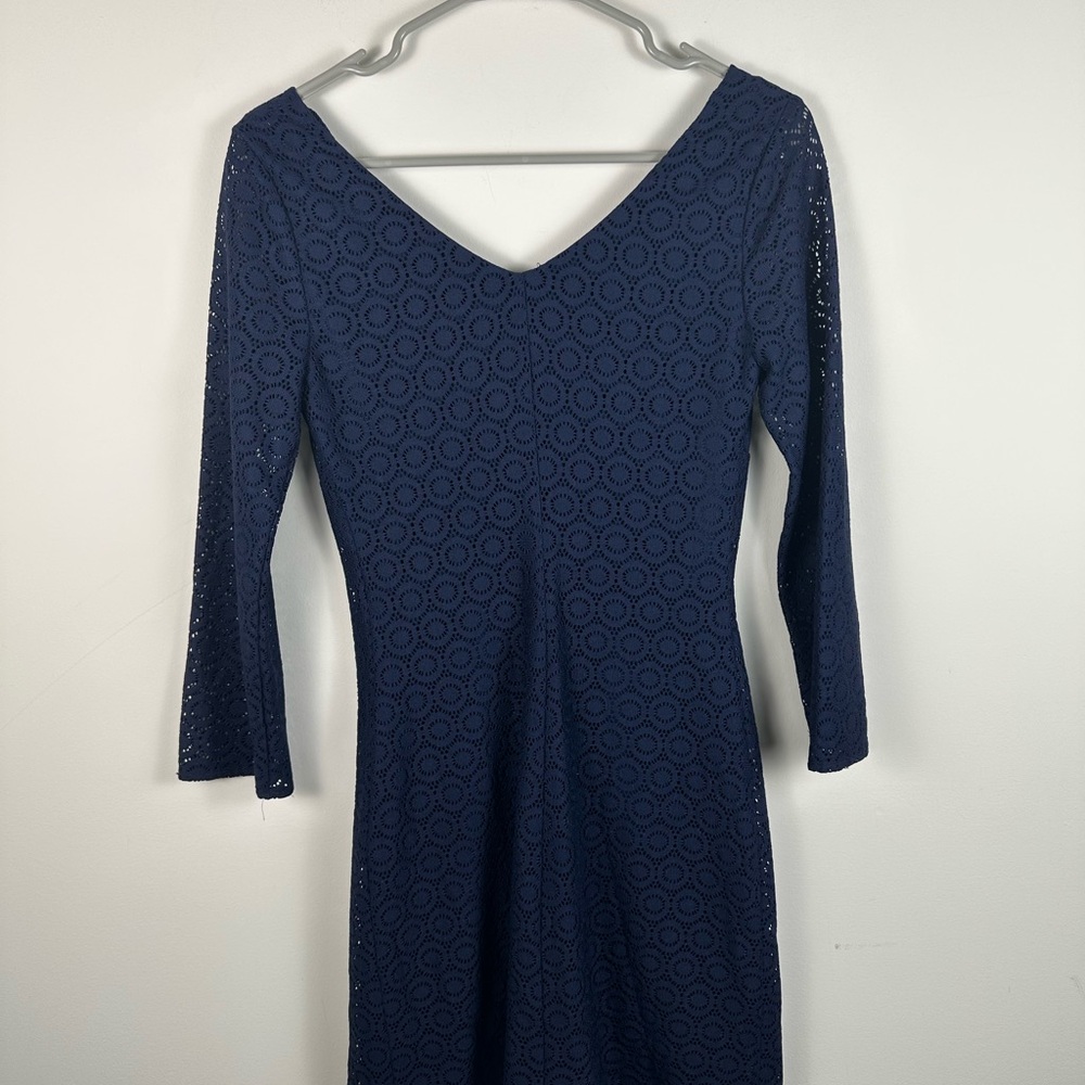 Lilly Pulitzer Alden Lace Dress Size XS Navy EUC Double V Neck Overlay - Picture 7 of 8